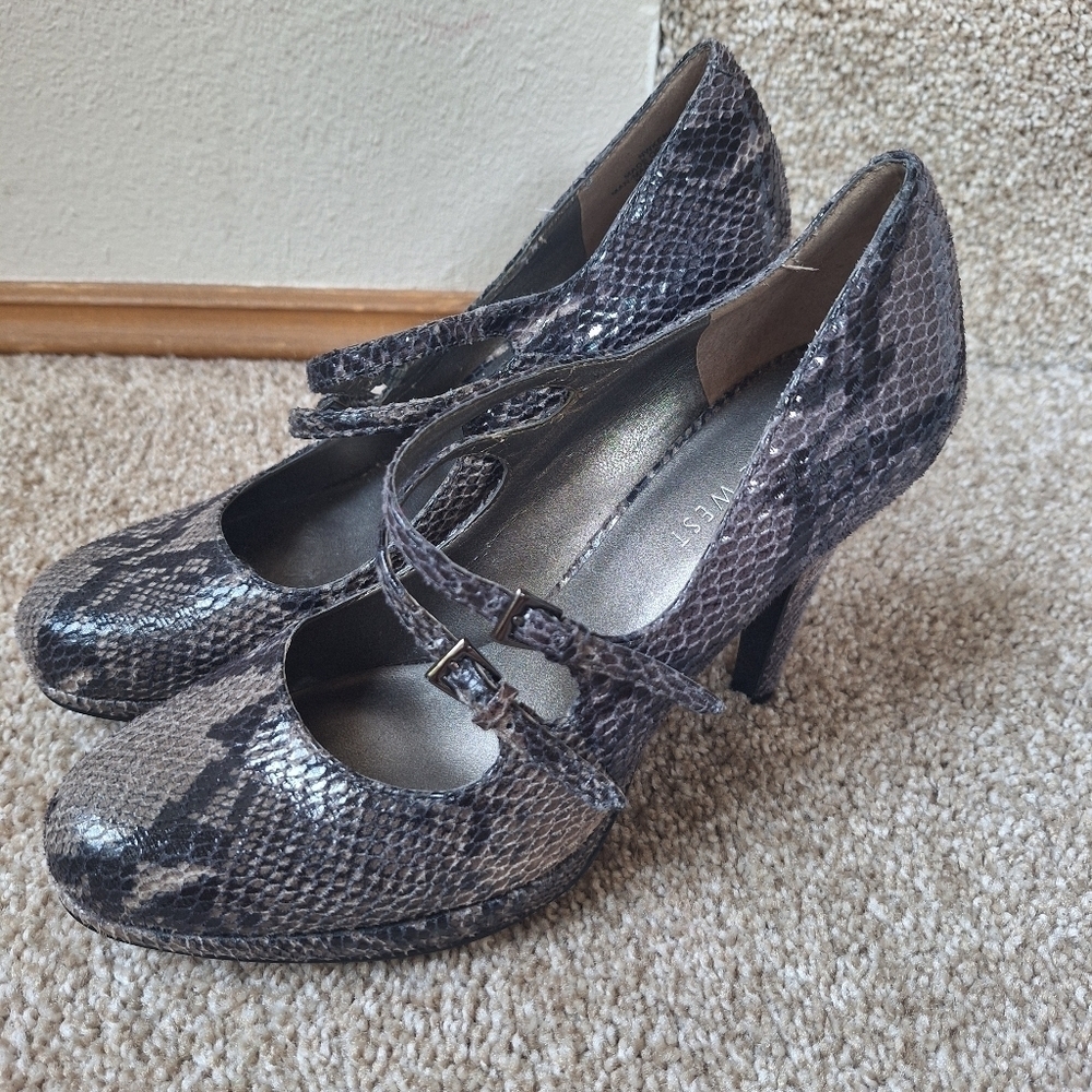 NINE WEST Mary Jane Snake Print Platform Heels Womens Size 6M